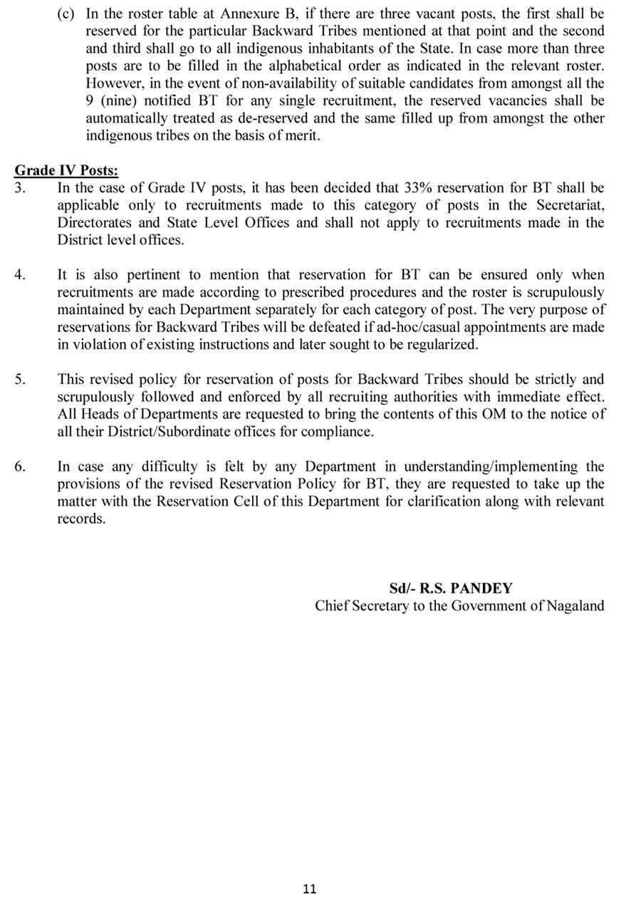 Revised Policy For Reservation Of Post For Backward Tribes Department 