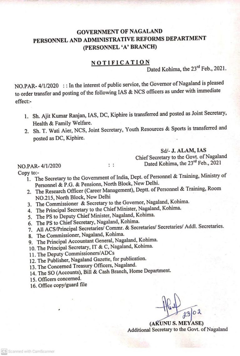Transfer & Posting of IAS & NCS officers (2) 23rd Feb 2021